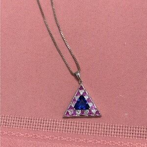 Suzanne Somers QVC Sterling silver blue and pink triangle pendant necklace